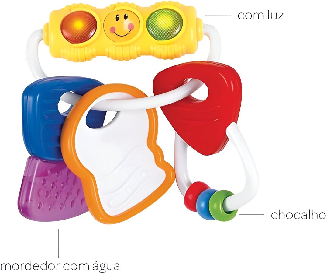 Chaveiro De Atividades e Mordedor Colorido Com Luzes Buba