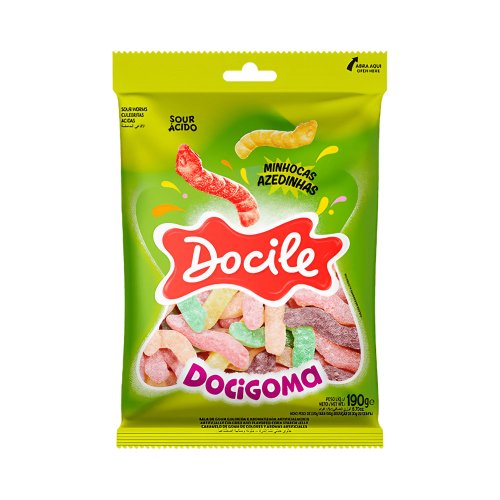 Bala de Goma Minhocas Azedinhas Docigoma 190g Docile