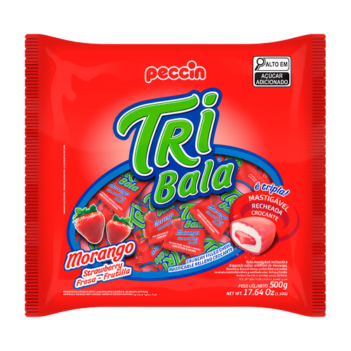 Bala Recheada Tribala Morango 500g Peccin
