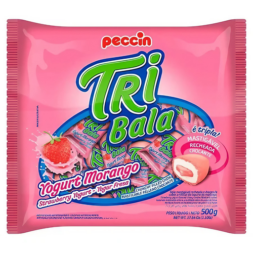 Bala Recheada Tribala Yorgute Morango 500g Peccin