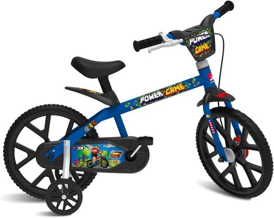 Bicicleta Infantil Aro 14 Power Game Azul e Preto Bandeirante