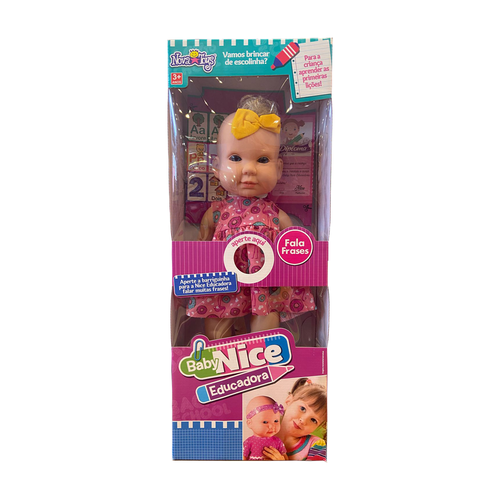 Boneca Nice Educadora Com Frases Vestido Rosa Com Donuts Boneca Nice Educadora Com Frases Vestido Rosa Com Donuts