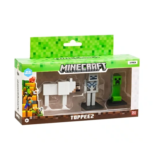 Boneco Minecraft Figure 3 Pack Lobo, Esqueleto e Creeper