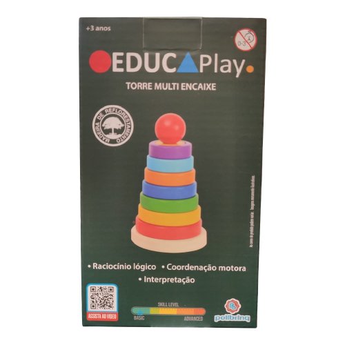 Brinquedo de Madeira Torre Multi-Encaixe Polibrinq