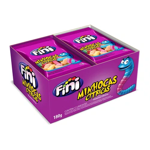 Mini Gelatinas Minhocas Cítricas C/12 Unidades 180g Fini