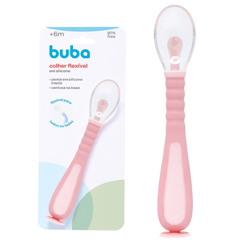 Colher De Silicone Rosa Flexível Com Ventosa Buba