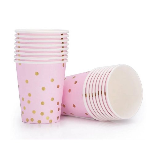 Copo Rosa Bebê Confete Ouro 270ml C/10 Unidades Silver Festas