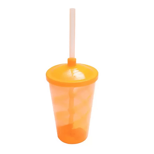 Copo Fest C/Tampa e Canudo Laranja Flúor 400ml