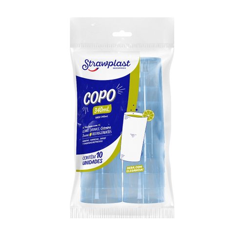 Copo Long Drink Azul Neon 340ml Strawplast C/10 Unidades