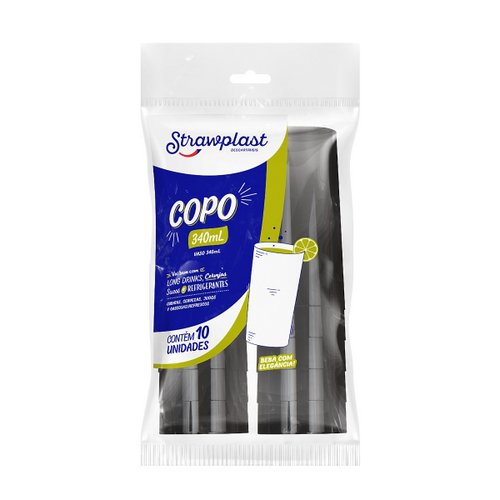 Copo Long Drink Preto 340ml Strawplast C/10 Unidades