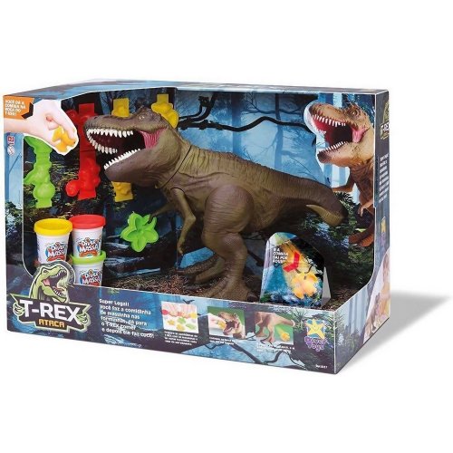 Dinossauro T-Rex Ataca com 4 Potes de Massinha Diver Toys Dinossauro T-Rex Ataca com 4 Potes de Massinha Diver Toys