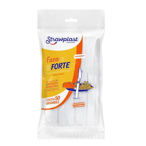 Faca Forte Refeição Strawplast Branca C/50 Unidades