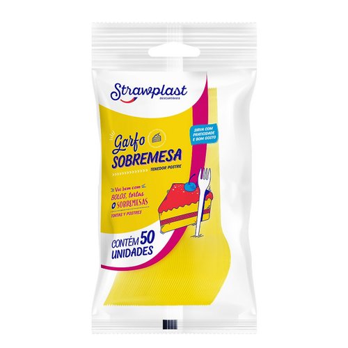 Garfo Sobremesa Strawplast Amarelo C/50 Unidades