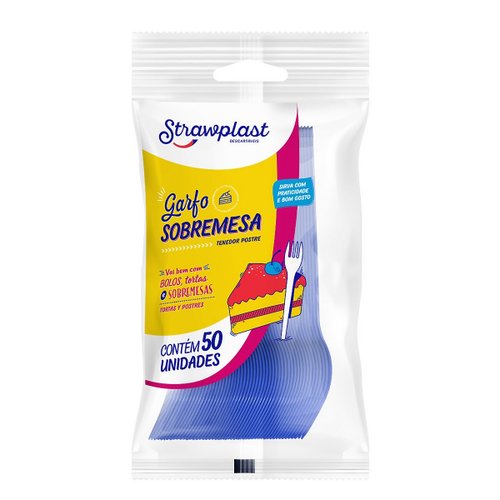 Garfo Sobremesa Strawplast Azul C/50 Unidades