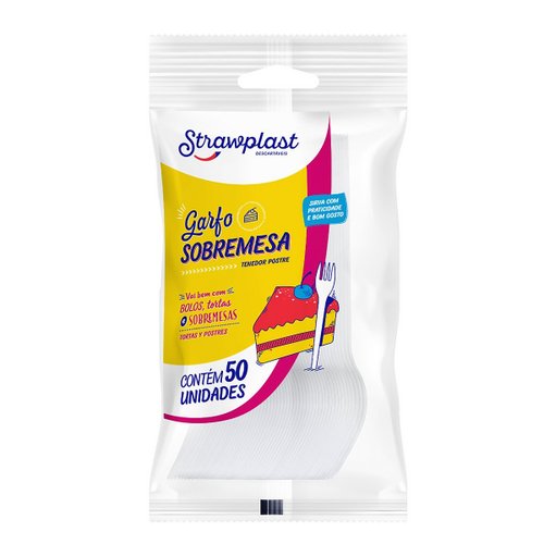 Garfo Sobremesa Strawplast Branco C/50 Unidades