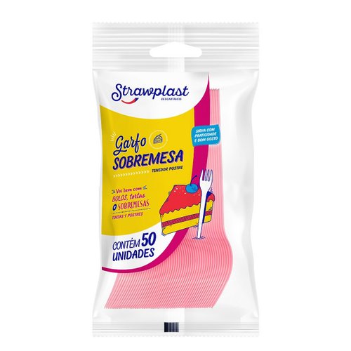 Garfo Sobremesa Strawplast Rosa Claro C/50 Unidades
