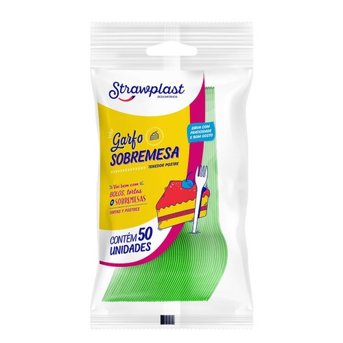 Garfo Sobremesa Strawplast Verde C/50 Unidades