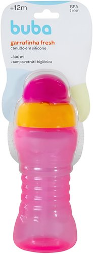 Garrafa Fresh Rosa Com Canudo Retrátil 300ml Buba