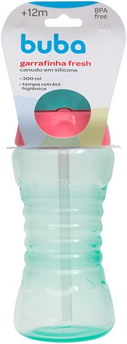 Garrafa Fresh Verde Com Canudo Retrátil 300ml Buba