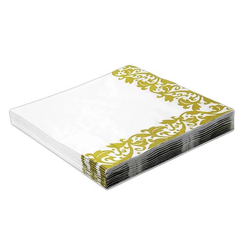 Guardanapo De Papel Branco Borda Dourada C/20 Unidades Silver Festas