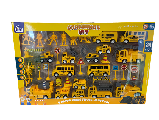 Kit Carrinhos Construção Amarelo Fenix