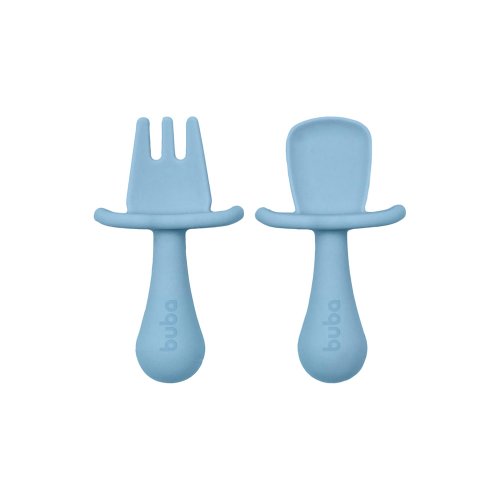 Kit Talheres Infantil De Silicone Ursinho Azul Buba