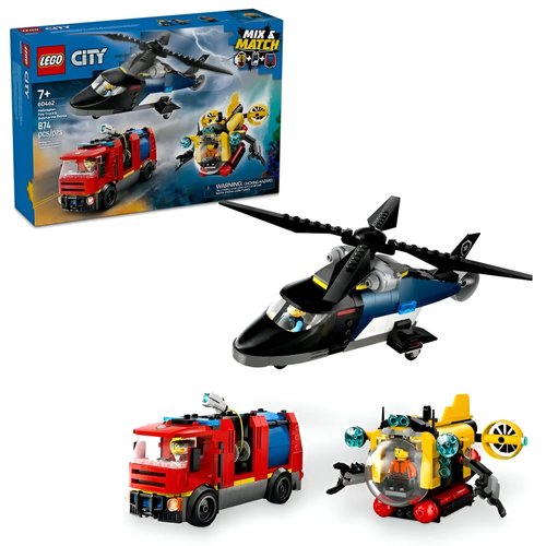 Lego City Helicóptero Caminhão De Bombeiros e Submarino