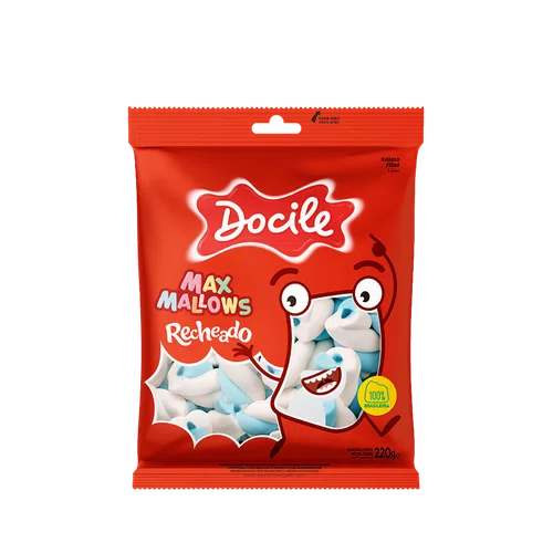 Marshmallow Maxmallows Recheado Azul/Branco 220g Docile