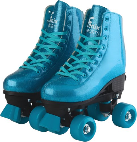 Patins Roller Skate 4 Rodas Azul Com Glitter Ajustável 31-34 Fenix