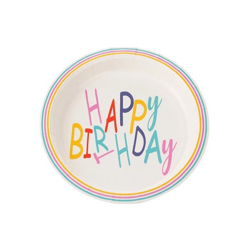 Prato De Papel Colorido Happy Birthday C/10 Unidades Silver Festas