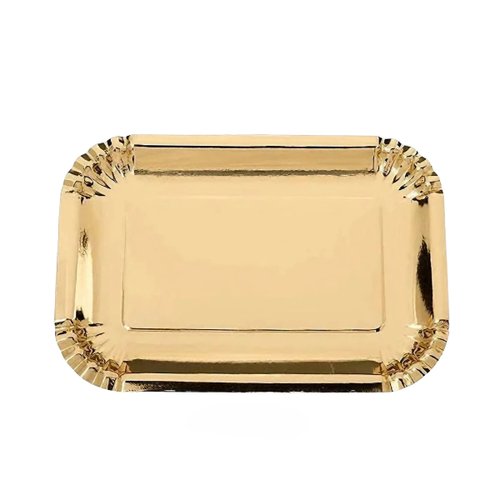 Prato De Papel Retangular Dourado C/5 Unidades Silver Festas