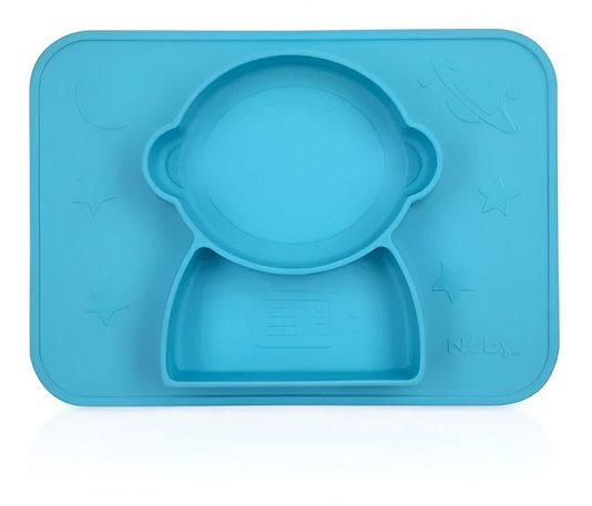 Prato Silicone Azul Infantil Com Divisória E Sucção Nuby Prato Silicone Azul Infantil Com Divisória E Sucção Nuby