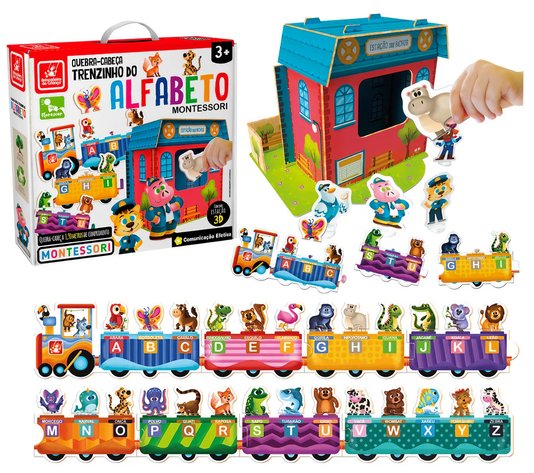 Quebra-Cabeça Trenzinho do Alfabeto Montessori Brincadeira de Criança