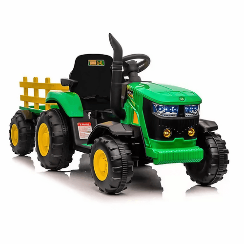 Trator Elétrico Com Carretinha Verde e Amarelo Zippy Toys