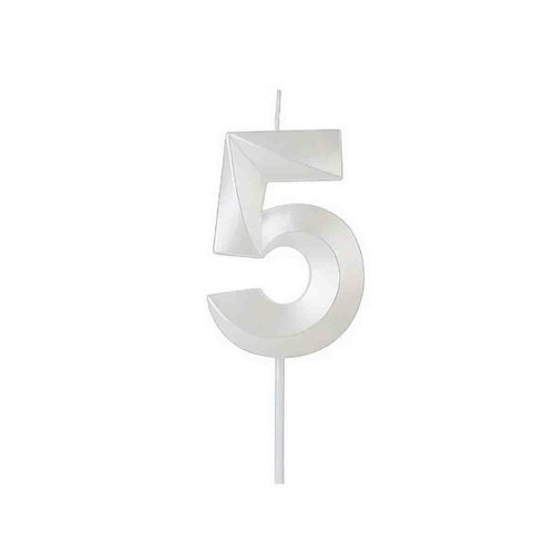 Vela Design Perolizada Branca Número 5 Silver Festas