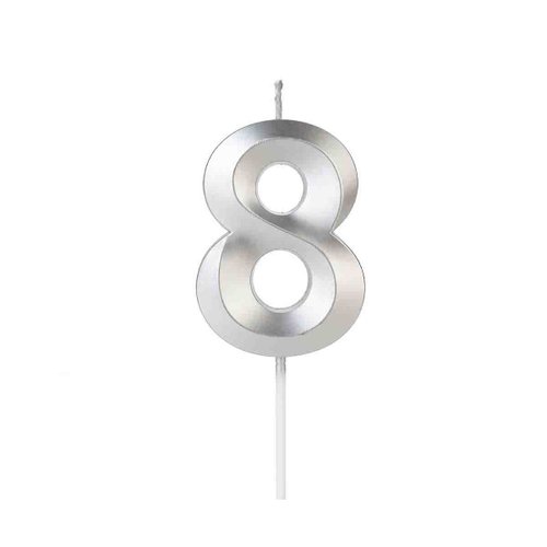 Vela Design Perolizada Prata Número 8 Silver Festas