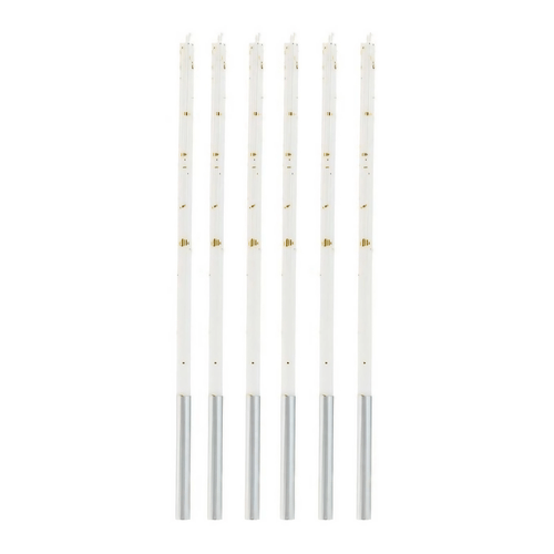 Vela Palito Grande Branca e Prata C/6 Unidades Silver Festas