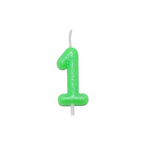 Vela Palito Verde Neon Número 1 Silver Festas