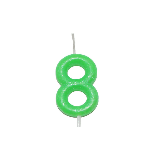 Vela Palito Verde Neon Número 8 Silver Festas