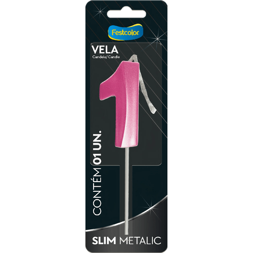 Vela Slim Metalic Pink Número 1 Festcolor