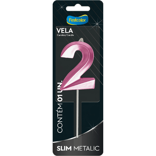 Vela Slim Metalic Pink Número 2 Festcolor