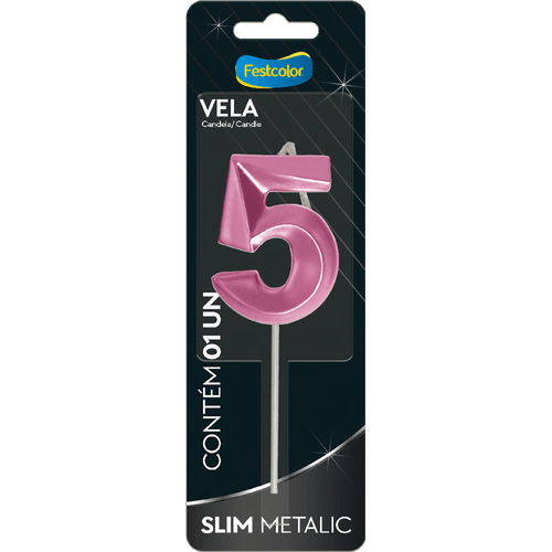 Vela Slim Metalic Pink Número 5 Festcolor
