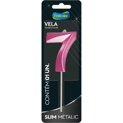 Vela Slim Metalic Pink Número 7 Festcolor
