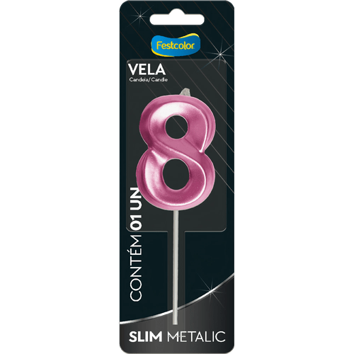 Vela Slim Metalic Pink Número 8 Festcolor