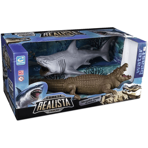 Kit Animais Realistas Tubarão Crocodilo Aquático Cometa