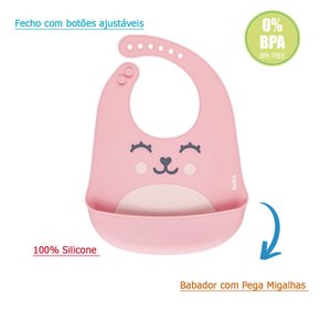 Babador de Silicone com Bolso Gumy Rosa Buba
