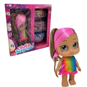 Boneca Diver Surprise Acessórios Cabelo Rosa e Marrom Divertoys
