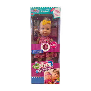 Boneca Nice Educadora Com Frases Vestido Rosa Com Donuts