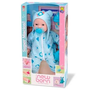 Boneco New Born Brincando de Pijama Azul Divertoys