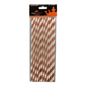 Canudo Listrado Rosê Gold e Branco C/12 Unidades Silver Festas